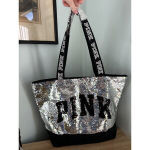 Victoria's Secret PINK Limited Edition Black, Silver & Gold Sequin Tote Bag